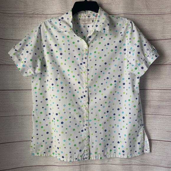 Vintage Studio Works Polka Dot Button Up Shirt Short Sleeve Size Medium - Picture 1 of 15